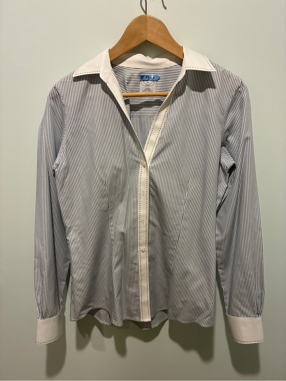 Brooks Brothers White Shirt with Navy Pinstripes Size 6